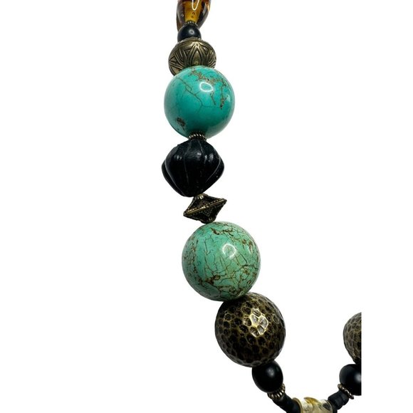 VTG Carol Kent Necklace Turquoise Metal Glass Beads Gemstone Green Brown… - Picture 3 of 5